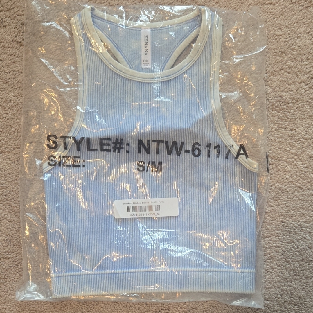 Zenana Outfitters Blue Ribbed Brami